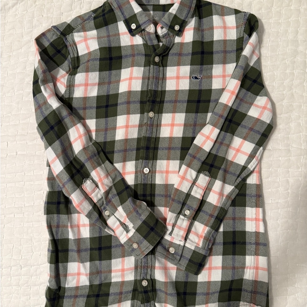 Vineyard Vines Green and White Plaid Button Down Shirt